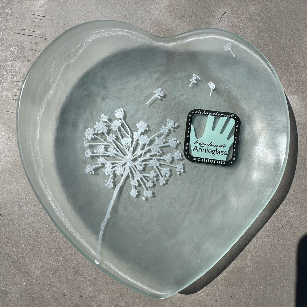Heart-Shaped Art Glass Plate - Clear and White